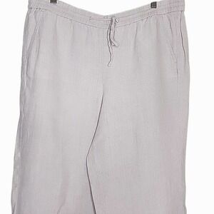 Talbots Linen Pants 16P Beige Khaki Neutral Elastic Waist Pullon Drawstring Boho